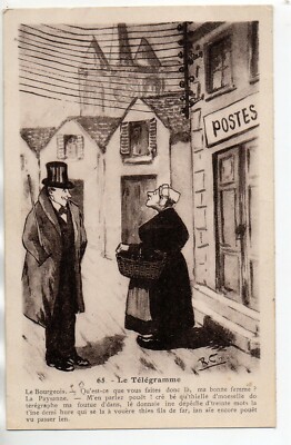 Theme LA POSTE - humorous card the telegram - peasant and bourgeois