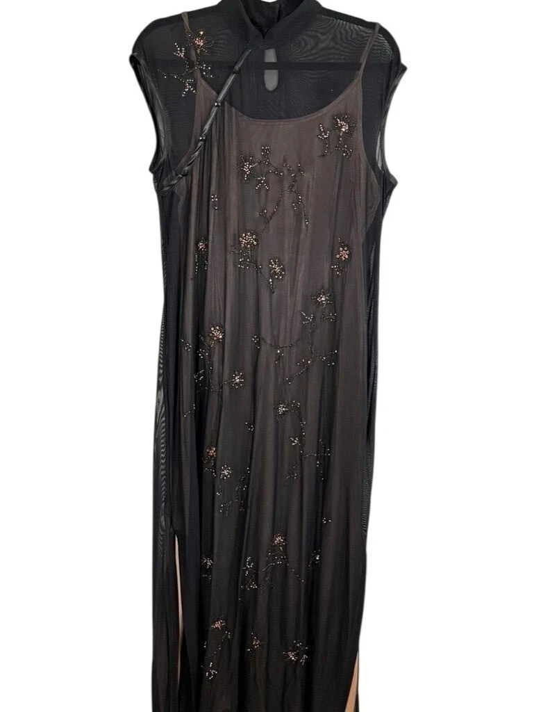 knee length dresses for ladies Vintage Mesh Embroidered Sleeveless Dress, Purple / S (Bust 92 cm) main image 1