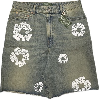 Denim Tears All Over Cotton Wreath Denim Jean Shorts Dirty Wash