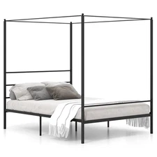 Queen Metal Canopy Platform Bed Frame Mattress Foundation w/ Slat Support