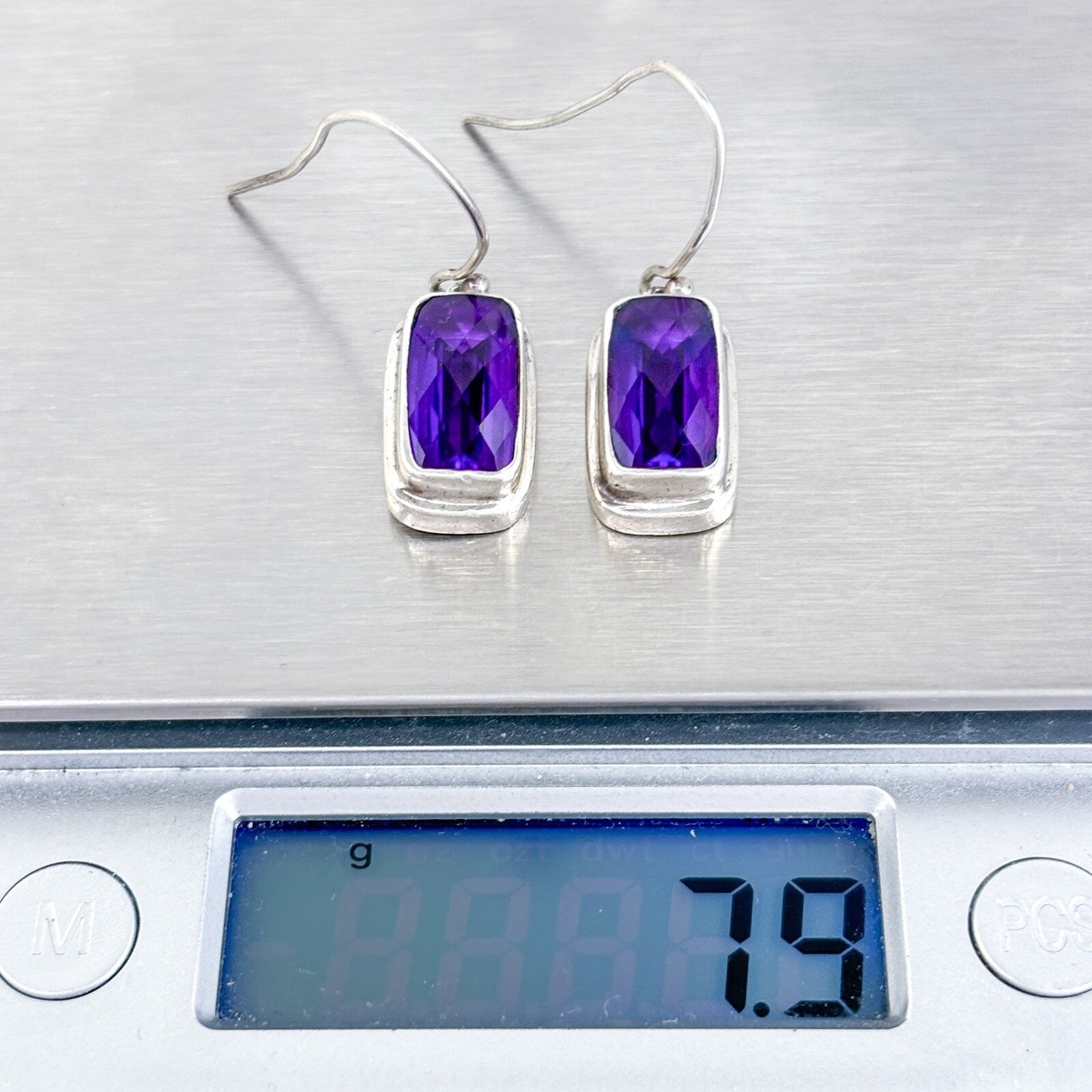 Faceted Rectangular Amethyst Dangle Earrings | Vi… - image 6
