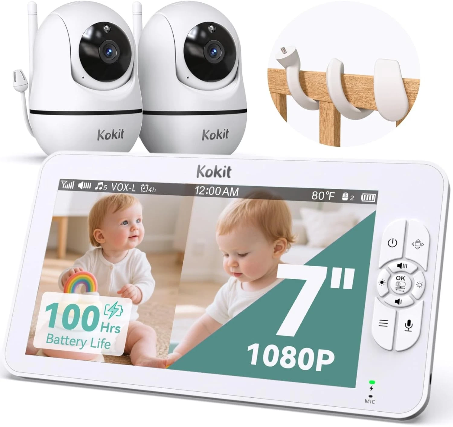 Baby Monitor Camera Audio 7 Split Screen 5000mAh Battery 1080P