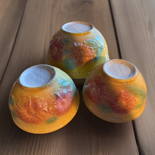 Vintage Hull Pottery Sunglow Yellow 7 1/2" Oven Proof Mixing Bowl Plus 2 Bowls