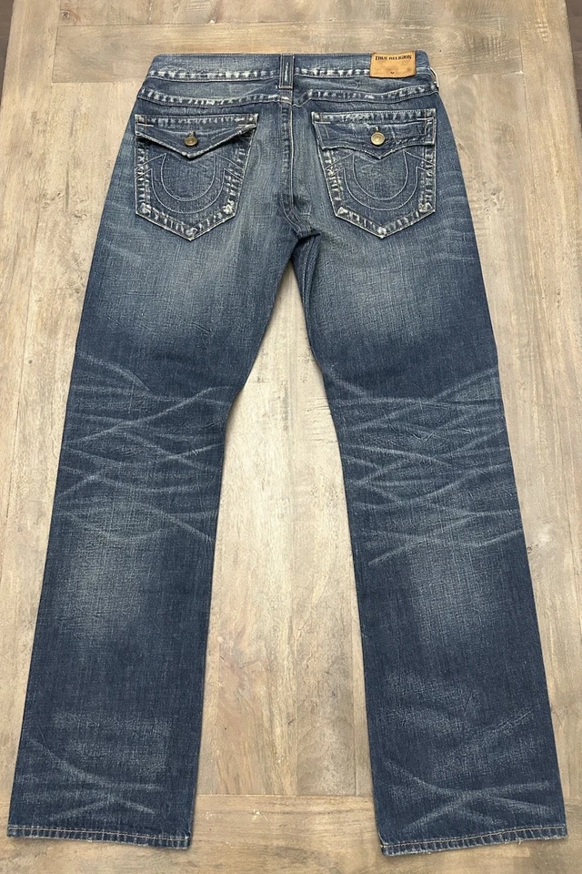 Pantalones de mezclilla True Religion Ricky relajados rectos desgastados para hombre 34x34 hechos en EE. UU. Foto 2 de 4