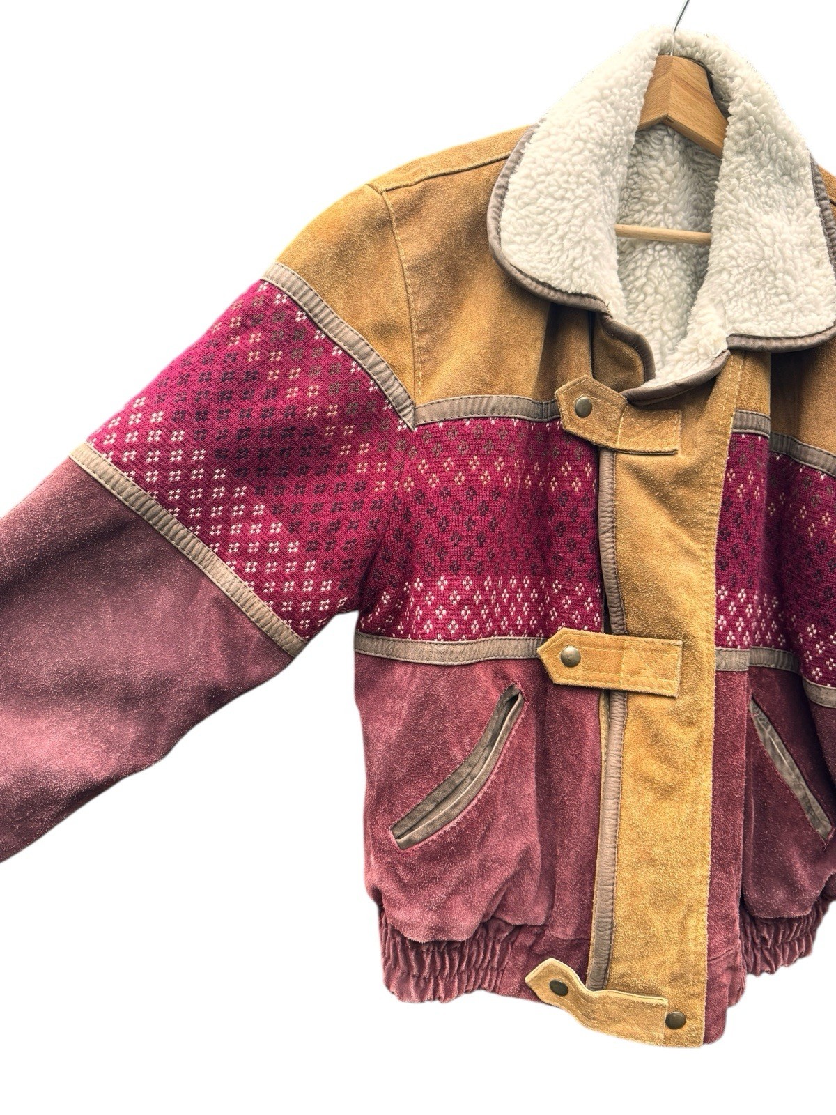 Vintage Shearling Jacket Patchwork Suede Lined Sh… - image 14