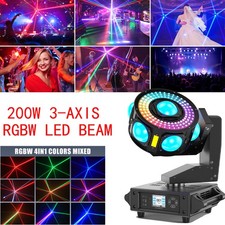 200W 3-Axis Laser Moving Head Light RGBW Stage Lighting 7LED DMX Beam Disco DJ