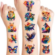 Watercolor Animals Temporary Tattoos for Kids - 96 PCS Individually Cute Anim...