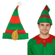 ELF HAT WITH PIXIE EARS IN RED AND GREEN ADULT SIZE FOR CHRISTMAS FANCY DRESS.