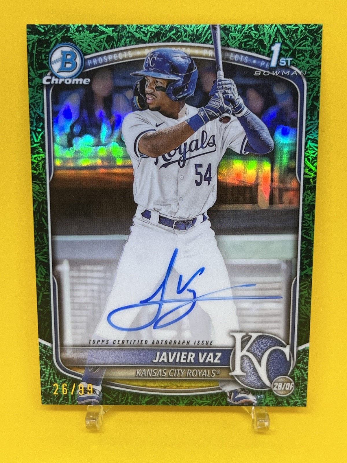 2025 Bowman Chrome 1st Prospect Bowman Javier Vaz Auto Green Grass /99 #CPA-JVA