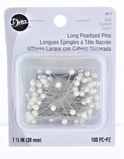 Dritz 68-9 Pearlized Pins, Long, White, 1-1/2-Inch 1-1/2-Inch, White
