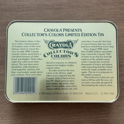 Vintage 1991 Crayola Collector's Colors Limited Edition Tin 72 Crayon New Sealed - Picture 2 of 7