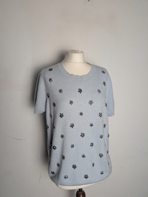 Marks and Spencer Pure Cashmere Short sleeve beaded Blue jumper 20