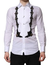 Dolce & Gabbana White GOLD Embellished Formal Men Dress Men's Shirt