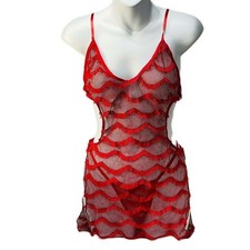 Dreamgirl Red Fishnet Chemise Lingerie Set With G-String