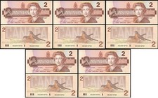 Canada - 5 pcs x 2 Dollars 1986 UNC P. 94c Lemberg-Zp