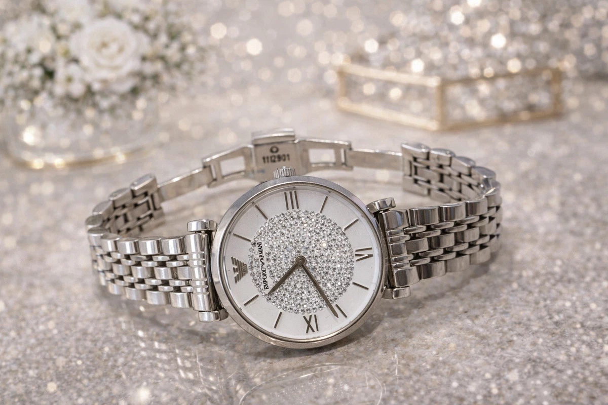Emporio Armani Womens AR7370 Pink Catwalk Bangle Resin Quartz Watch New Battery Emporio Armani Women Stainless Steel Band Wristwatches for  main image 2