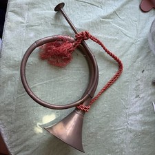 Vintage Large 12" x 7" Brass French Hunting Horn Braided Cord Christmas Ornament