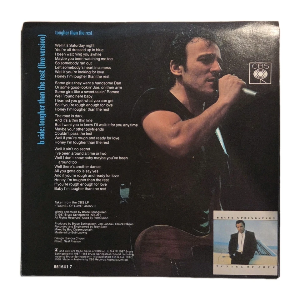 BRUCE SPRINGSTEEN "Tougher Than The Rest" 1988 AUSSIE PIC SLEEVE 7" VINYL SINGLE - Image 3 of 3
