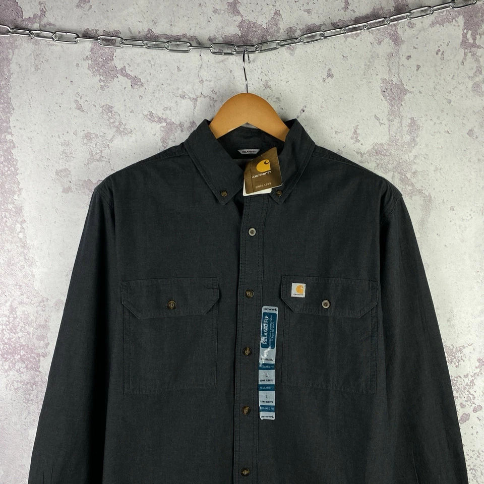 Vintage Carhartt Button Up Men’s Y2K Drill Long Sleeve Black USA Size L - Image 2 of 4