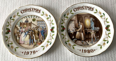 RARE 1st 2 Aynsley Dicken's Christmas Carol collector plates - Marley, Fezziwig