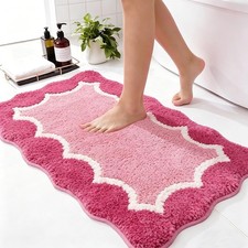 Cute Scalloped Rose Pink Bathroom Rugs Mat,Non Slip Absorbent Quick Dry Bath