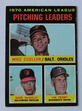 1971 TOPPS BASEBALL #69 AL PITCHING LEADERS CUELLAR MCNALLY PERRY  VGEX  MAR163