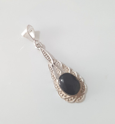 Wunderschöner funkelnder echter schwarzer Onyx Stein Anhänger 925 massiv Silber #22989