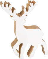 Hirsch Rentier Holzfigur Weiß Braun Deko Weihnachten Weihnachtsdekoration Zum St