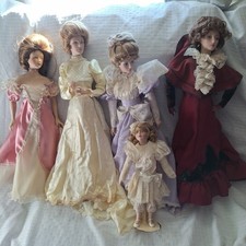 Vintage Set Of 5 Franklin Heirloom Porcelain dolls 1980s Beautiful read 