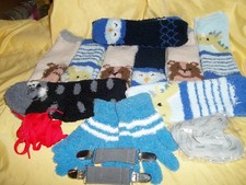 13 PC LOT 9 PR New toddler 3T-6T fuzzy socks boys  1PR GLOVES 2LACES 1PRCLIPS