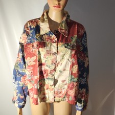 Vintage Coldwater Creek Petites Patchwork Jacket PL Boho Floral Colorful Cotton