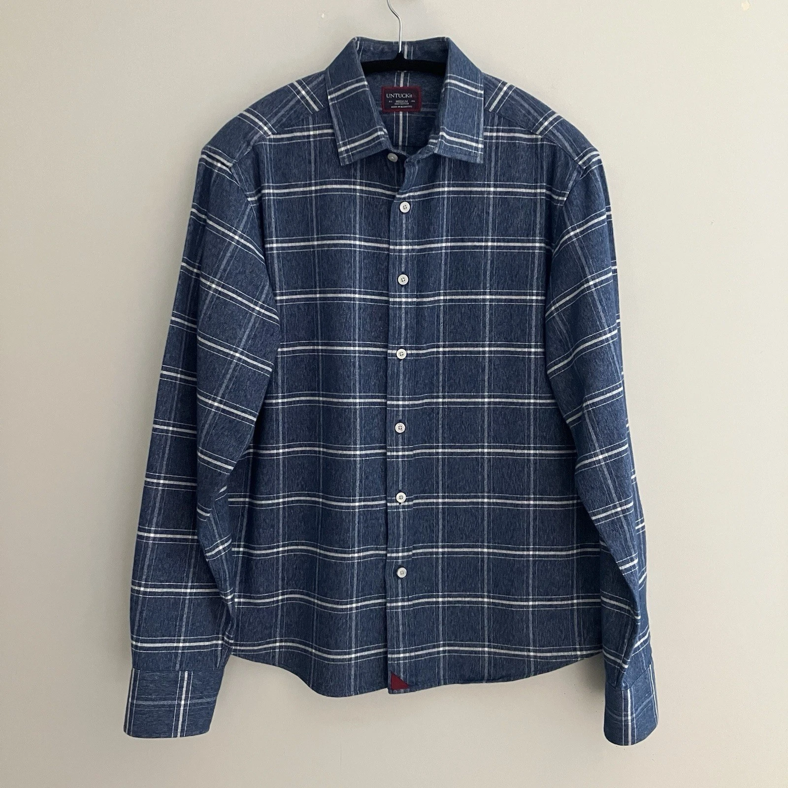 UNTUCKit Long Sleeve Flannel Shirt 100% Cotton Blue & White Button Up Mens M