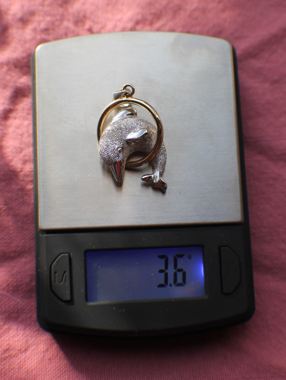 Solid 14K Two-Tone Gold Jumping Dolphin Glittery … - image 9