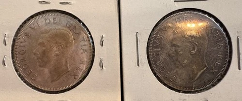 TWO (2) 1951 Canadian 50 Cents .800 Silver Coins Total Silver ASW of .6 OZT