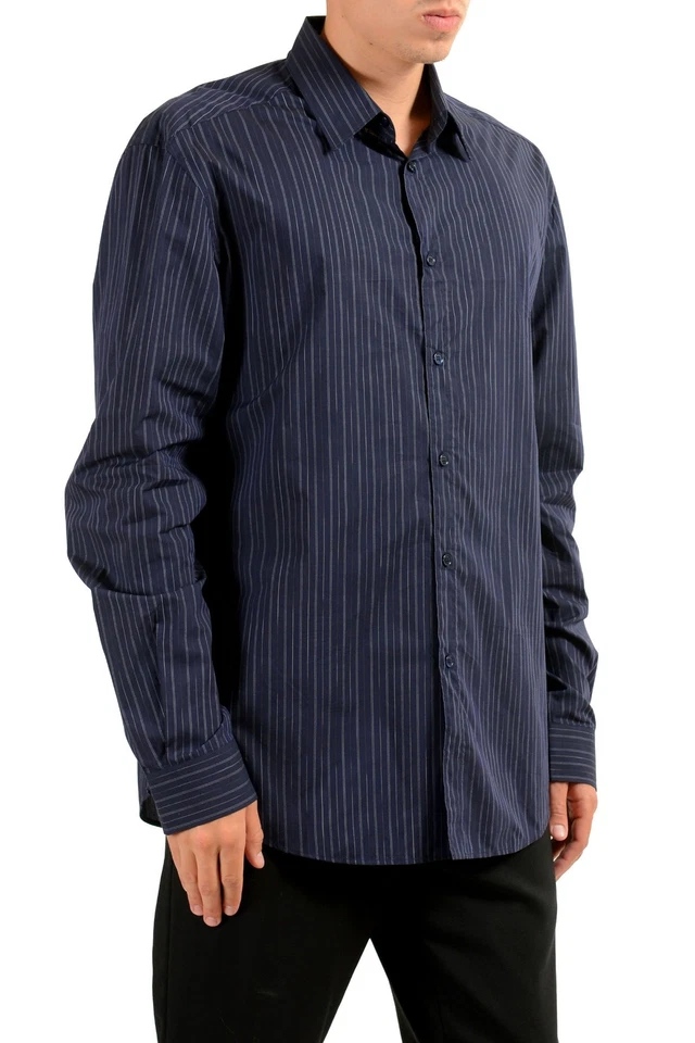 Camisa de vestir de manga larga a rayas azules Versace para hombre Foto 2 de 4
