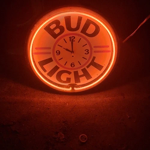 Vintage BUD LIGHT Budweiser Neon 19.5" Lighted Wall Clock Beer Bar Sign Rare