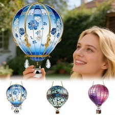 20cm Steampunk Hot Air Balloon Acrylic Hanging Ornament, 2D Solar-Powered Flame