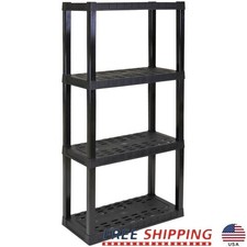 Heavy Duty Plastic Garage Shelves 4 Tier Storage Unit Tool Free 400lb Capacity