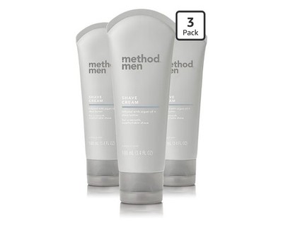 Method Men Shave Cream Infused with Argan Oil & Shea Butter 3x 3.4 oz Tubes