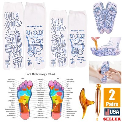 1/2Pair Acupressure Reflexology Socks w/ Trigger Point Massage Tool Foot Massage