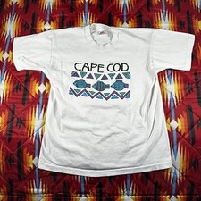 Vintage Cape Cod Shirt Mens Large White Fish USA Made 90s Single Stitch Travel