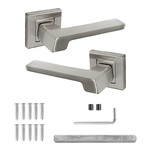 Internal Door Handle Pack Square Rose Brushed Chrome Latch Sash Bathroom Kit - Picture 3 of 21