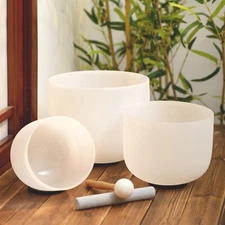 8"G 10"E 12"C 432hz 3 Pcs Chakra Frosted Quartz Crystal Singing Bowl with Bag