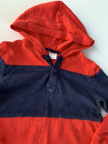 NWOT Gymboree Size 5 Striped Henley Button Hood Hoodie Blue Red Girl Boy - Picture 2 of 4
