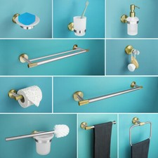 Image of Brushed Nickel+Brushed Gold Double Towel Bar Paper Holder Soap Dish Dispenser