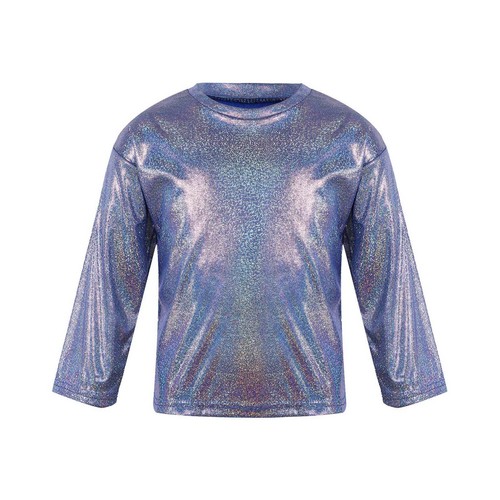 Kids Girls Boys Shiny Metallic T-shirt Sparkly Jazz Dance Top Performance Blouse - Picture 27 of 126