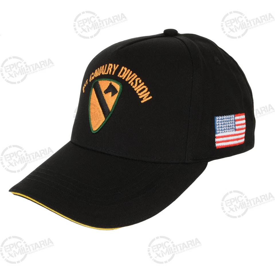 Casquette de baseball militaire américaine 1ère division de cavalerie - chapeau réglable armée noire - Photo 2/4
