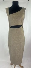 Melrose and Market Med Peek-A-Boo Gold Sparkle Knit Midi Length Party Dress ASYM