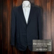 Pronto Uomo Blazer Jacket Mens 48L Tall Solid Black Super Wool