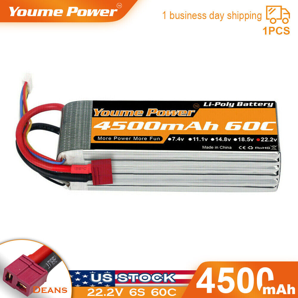 22.2V 6S 4500mAh LiPo Battery 60C Deans for RC Helicopter Airplane Car Truck